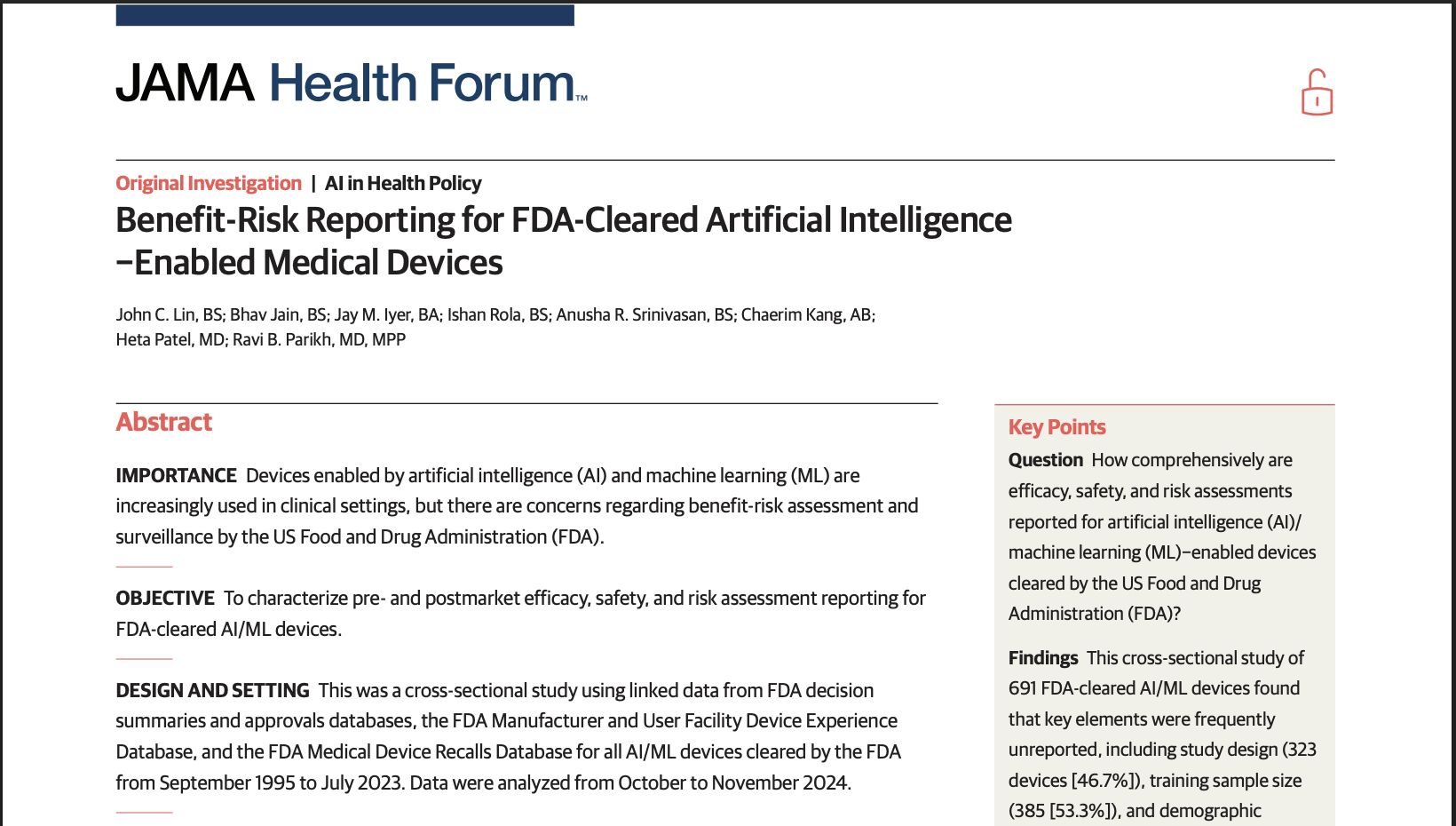 AI medical device regulation research